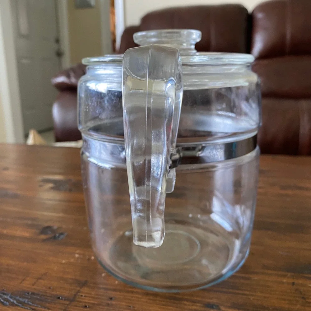 Vintage Pyrex Flame Ware 9 Cup Glass Coffee Percolator Pot Lid Clear Stainless *